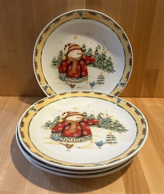 Gibson Snowman 10.25'' Dinner Plates By Debi Hron Set Of 4 - New Without Box