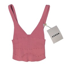 AERON Minimal Crop Ribbed Knit Organic Cotton Tank Neutral Bra Lounge Top S New