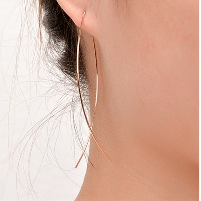 Elegant 925 Sterling Silver Long Drop Hoops Fish Hook Hoop Earrings