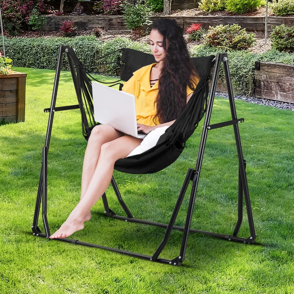 Ainfox 2-in-1 Hammock & Swing Chair with Stand, 550 lbs Capacity, Black - Image 3 of 4