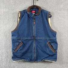 Wrangler Hero Mens Sherpa Lined Denim Vest Indigo Blue Corduroy Collar Size L