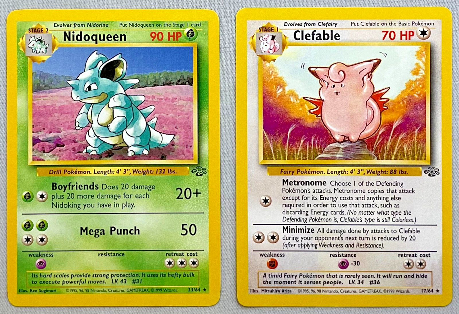 Pokémon Nidoqueen #23/64 & Clefable #17/64 - 1999 Unlimited Jungle - NM to Mint