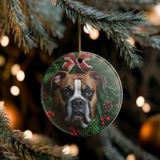 Boxer Dog Collectible, Ceramic Christmas Holiday Ornament