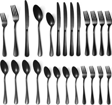 Lazycorner 20 Pcs Black Silverware Set for 4, Mirror Polished Flatware Set 