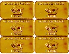 (6) 1 Gram - Gold Buffalo Bullion Bar .999 Fine 24k GOLD BARS