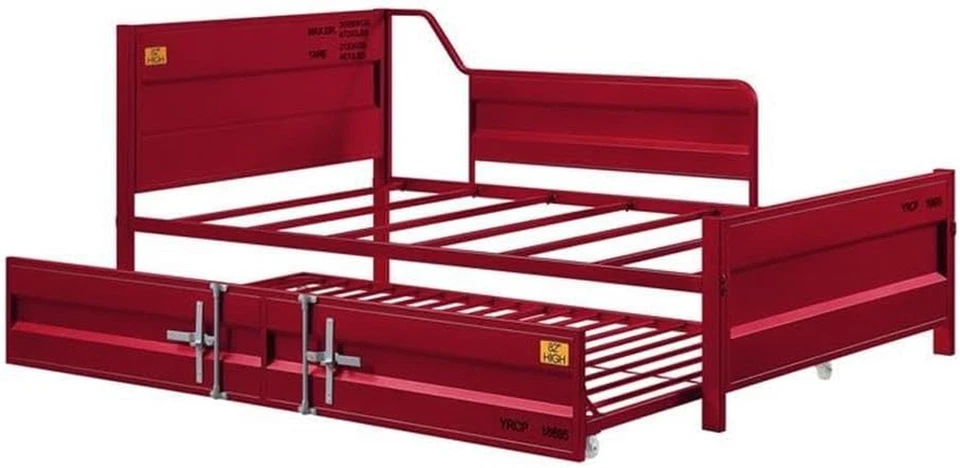 Cargo Metal Frame Twin Daybed with Trundle in Red - Image 3 of 4