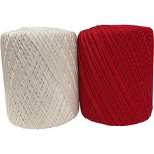 Pingouin Bonbon 100% Cotton Mercerisee Yarn White Red 500m 250g Set 8oz