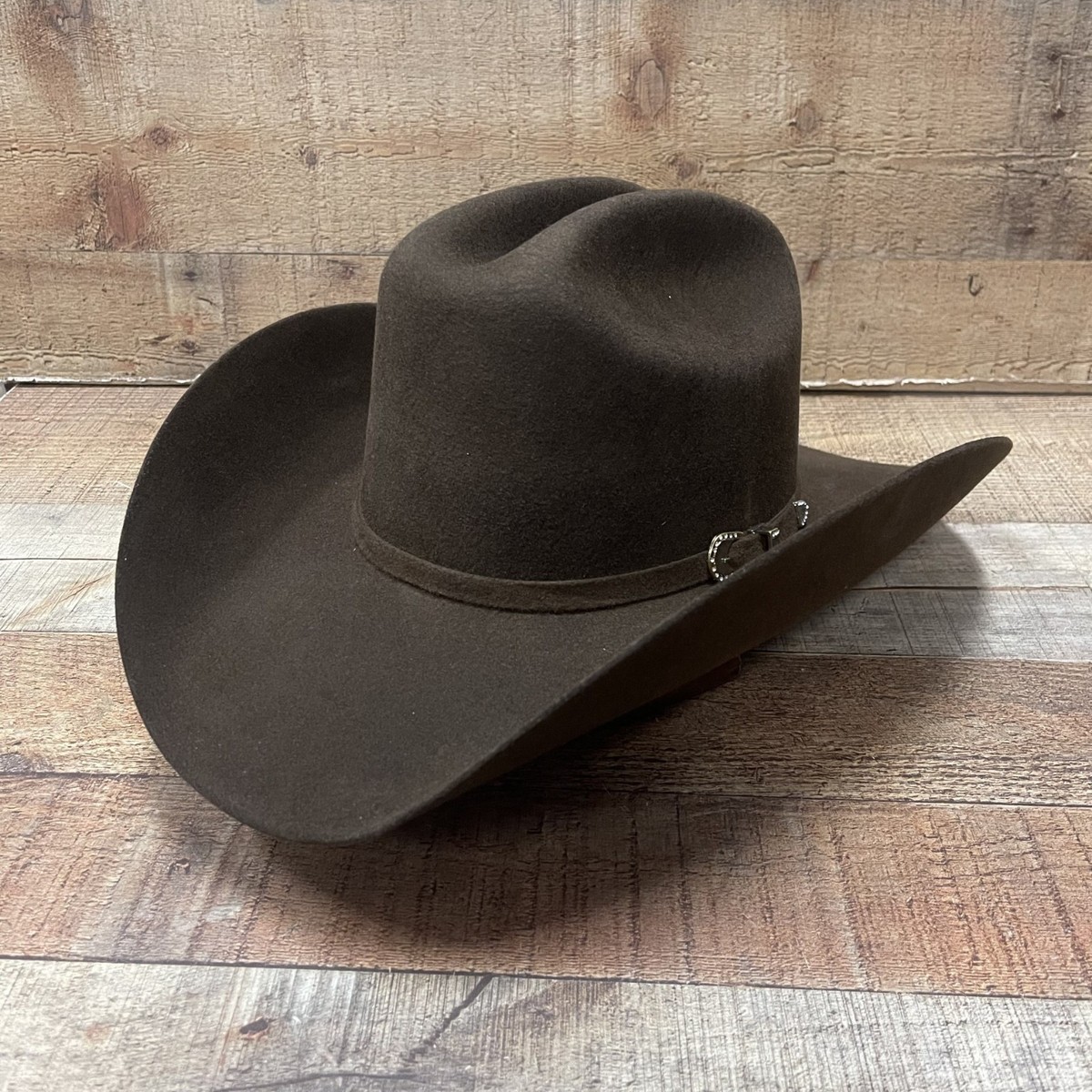 LEISURE FELT 100% Wool Size Medium Cowboy Hat Chocolate Brown Feather Beading Tombstone Este Oeste Chocolate Brown Felt Western Hat main image 2