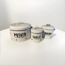 White Metal Kitchen Storage Containers Set of 3 EUC