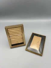 Lot of 2 VTG Mini Gold Tone Metal Picture Frames MCM  3.5" x 2.5"