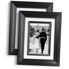  6x8 Picture Frame with Decorative Inner Frame 6x8 matted to 4x6 - 2 pack Black