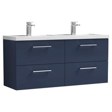 Image of Nuie Arno Satin Midnight Blue 1200mm Wall Hung 4 Drawer Vanity Unit and Double P