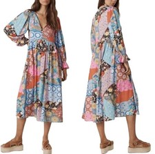Spell & the Gypsy Bohemian Patchwork 70s Cha Cha Maxi Dress in Jewel Print Small