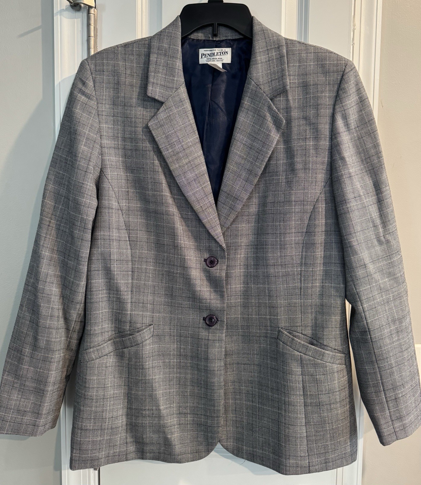 Pendleton 2-Button Virgin Wool Blazer XL Grey Pla… - image 1