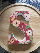 Letter Wall Decor Floral Capital S Alphabet Tabletop Display 7.75" Peach Pink ..