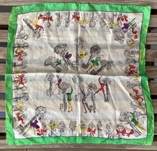 vintage 1950s Carnival/Mime pure silk hand rolled novelty scarf