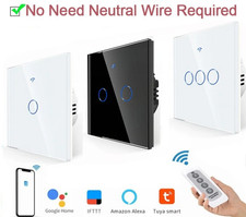 Tuya Smart Wifi Touch Light Switch NO Neutral Wire Required - UK 1/2/3 Gang