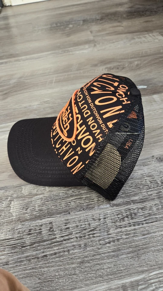 Sombrero de papá bordado con parche trasero a presión Von Dutch Originals (negro y naranja neón) Foto 2 de 2