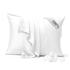 100 Pure Silk Pillowcase 2 Pack for Hair and Skin, Both Queen 20x30 White