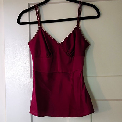 Vintage Express Design Studio Women s XS Pink Silk Spaghetti Tank, Rhinestone
