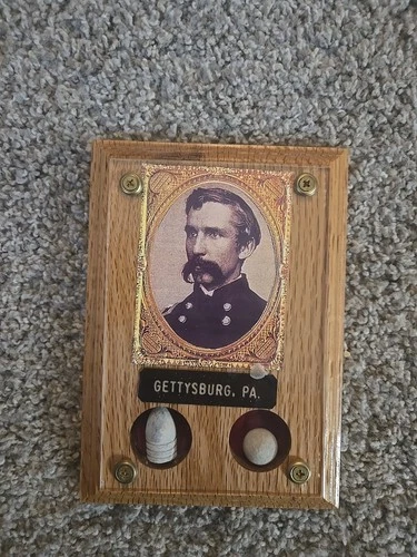 Colonel Joshua Chamberlain Wooden Plaque With Bullet And Musket Ball