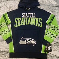 NFL SEATTLE SEAHAWKS SWEATER MENS MEDIUM BLUE GREEN UGLY CHRISTMAS HOODIE NEW 