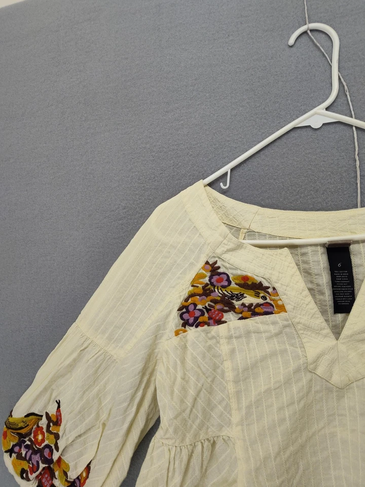 Blusa Lithe Para Mujer 6 Bordada Floral Manga 3/4 Campesina Boho Bohemia Top Foto 2 de 4