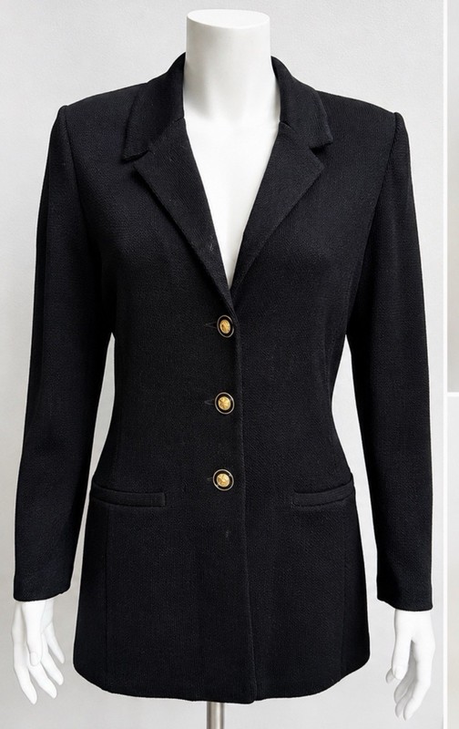 Vintage St John Collection Marie Gray Santana Knit Blazer Jacket Black Size 16