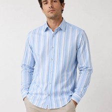 Banana Republic Fitted Blue Stripe Cotton Dress Shirt Size L 16-16.5 Mens Fit