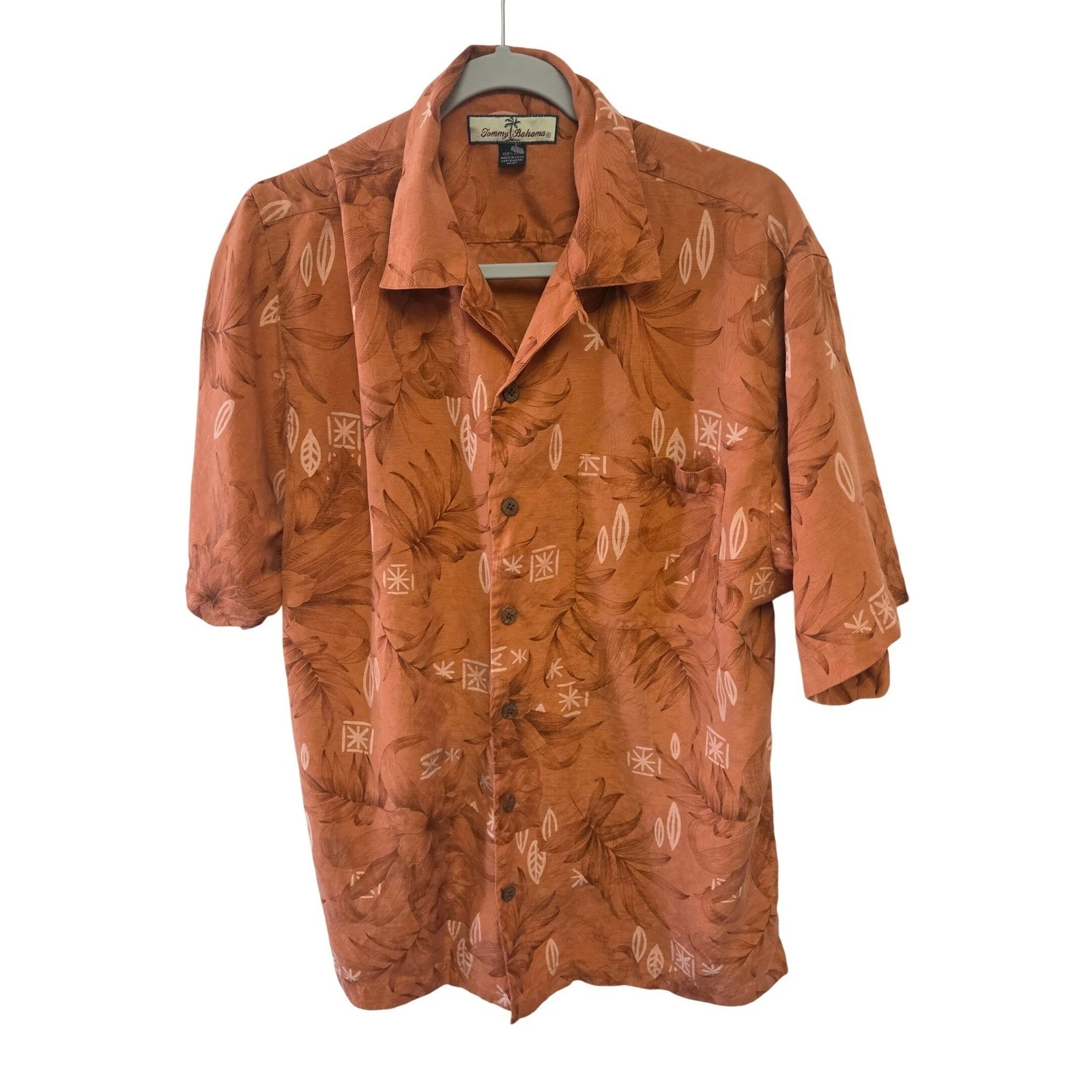 Tommy Bahama Mens Orange Floral Print Short Sleeve Button Up Shirt