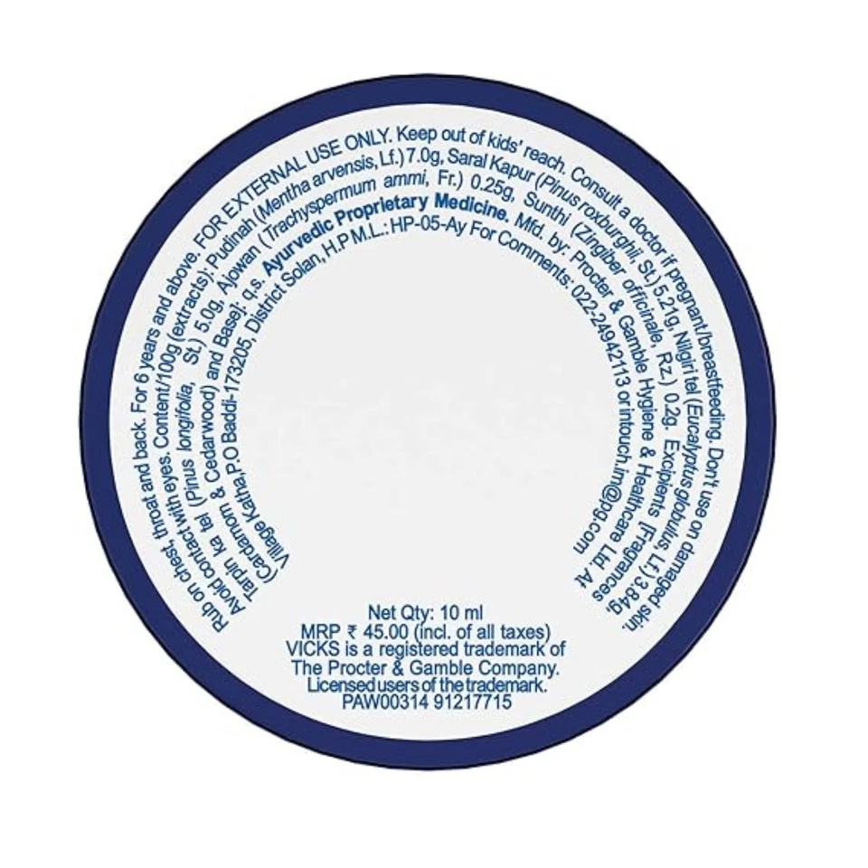 Vicks VapoRub Xtra Strong 10ml – Cold & Headache Relief Pocket Size, Fast-Action - Image 3 of 4