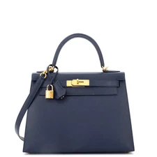 Hermes Kelly Handbag Blue Epsom with Gold Hardware 28