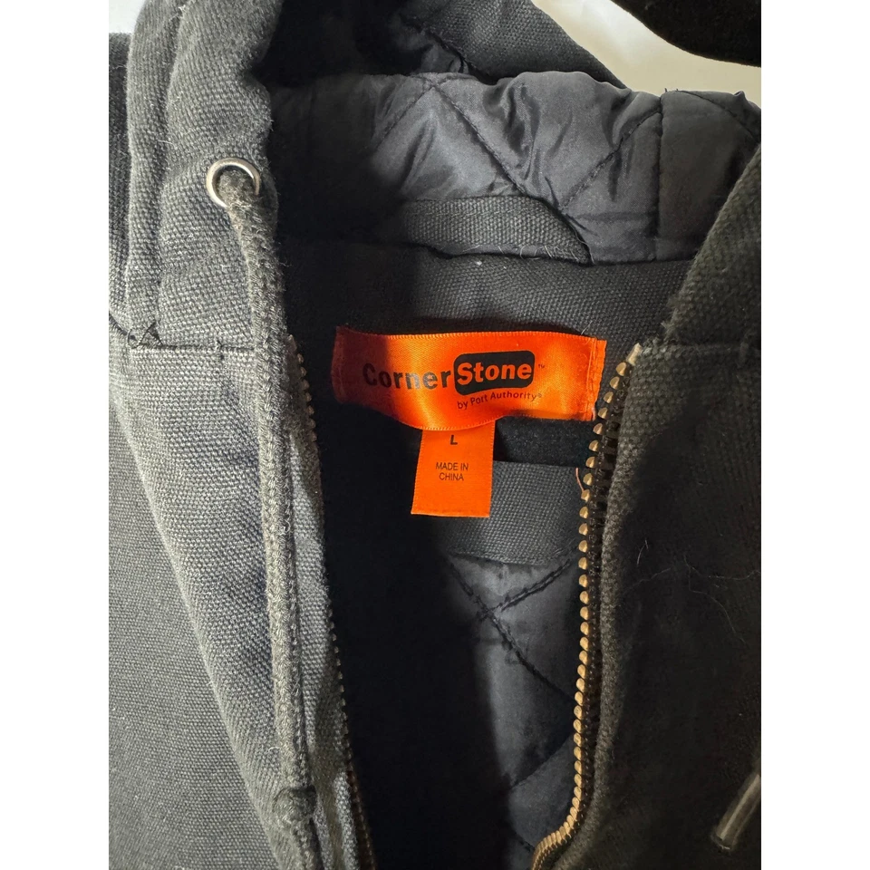 Chaqueta de trabajo CornerStone Savage con capucha cremallera completa para hombre negra grande Foto 4 de 4