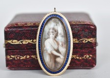 Antique 18th C Georigian 14K Gold Mourning Jewelry Pendant Locket Sepia Girl Dog