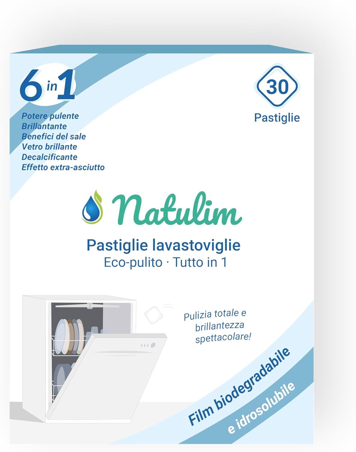 Compresse Lavastoviglie Idrosolubili 6-in-1 - Detergente Eco-Friendly