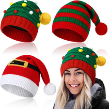 3 Pcs Christmas Knitted Santa Hats Elf Hat Crochet Christmas Beanie Mixed Style