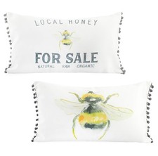 12x20" Honey Bee Themed Throw Pillow Covers, Farmhouse Black White 2pk