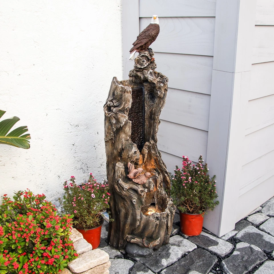 Rainforest Tree Trunk Fountain with Bald Eagle – 50.79" 3-Tier Feature - Image 2 of 4