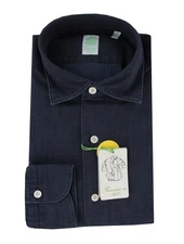 $350 Finamore Napoli Denim Blue Shirt - Extra Slim - (FN1272422)