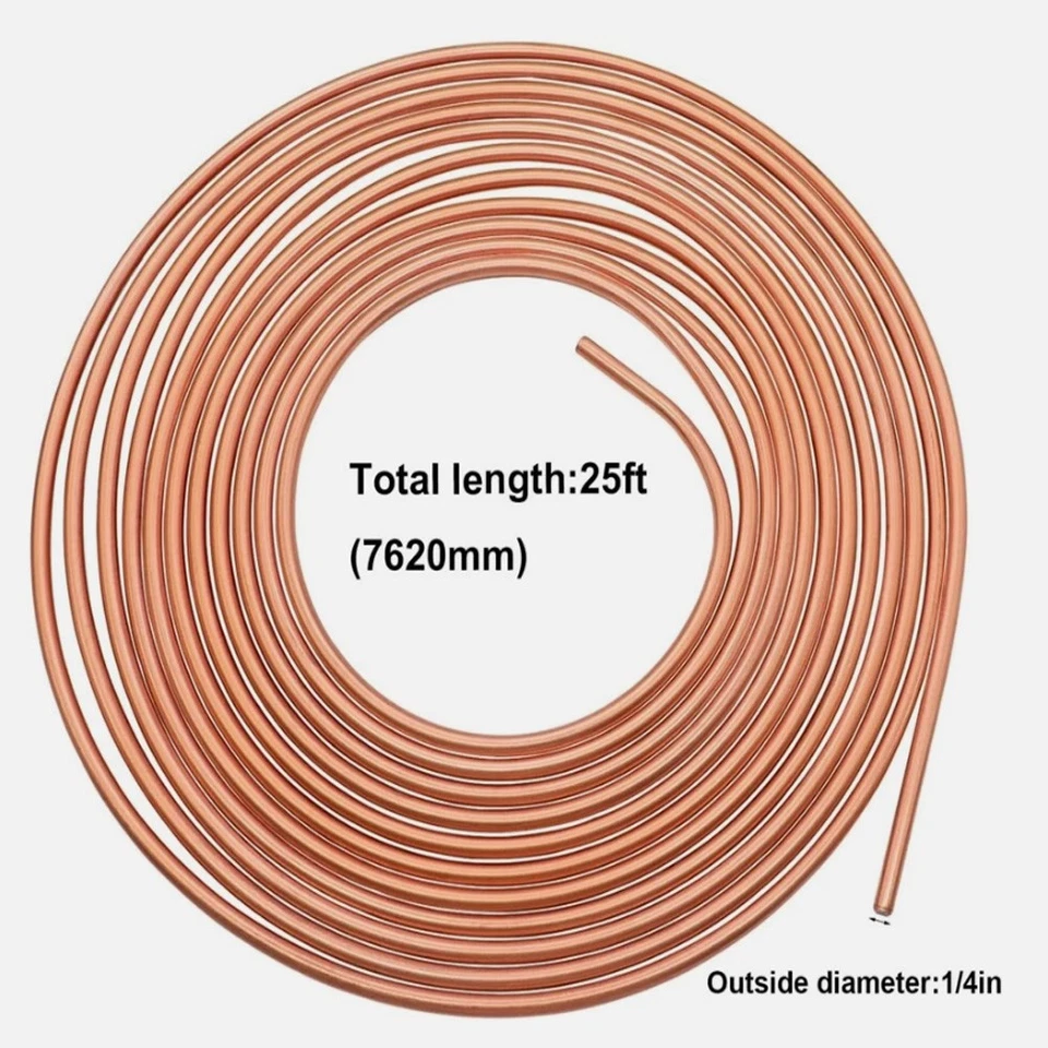 Bobina enrollable de 25 pies de kit de tubería de línea de freno recubierta de cobre OD de 1/4" con 16 accesorios Foto 2 de 4