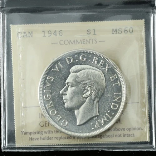 1946 $1 ICCS MS60 *Rear SWL* Canada Silver Dollar Frosty Lustrous Scarce Variety