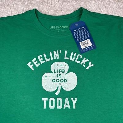 クローバー様 Life Is Good T Shirt Mens Large Green Lucky Today Clover Graphic
