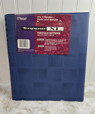 Vtg 1993 Mead Trapper XL Portfolio Notebook Blue Textured Binder 90s Retro