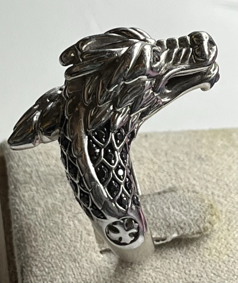 RARO David Inglés Plata Esterlina Negro Circonita Dragón, Anillo Envolvente Motociclista Talla 9 11.96g Foto 3 de 4