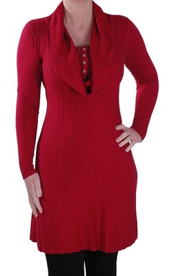 Womens Cowl Neck Long Sleeve Knee Length Knitted Jumper Sweater