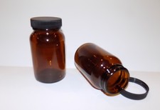 Case of 24 Heavy Glass Amber 5 Oz Wide Mouth Packer Bottles w/Lined Caps-NEW