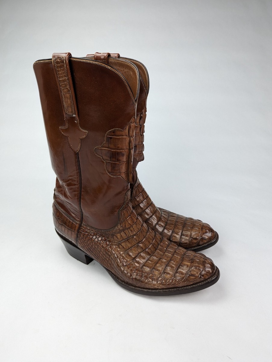 VTG LUCCHESE CLASSICS Sz 11D Hornback Caiman Head Cut Brown