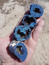 Lot of 4 Small Aura Titanium Crystal Quartz Geode Halfs! Specimens! P1