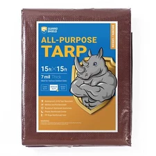 Brown/Green Tarp 15x15 Feet Medium Duty Outdoor Waterproof Multi Purpose Poly...