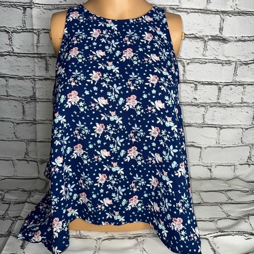 G200 Open Back Navy Blue Iris Floral Blouse Gem